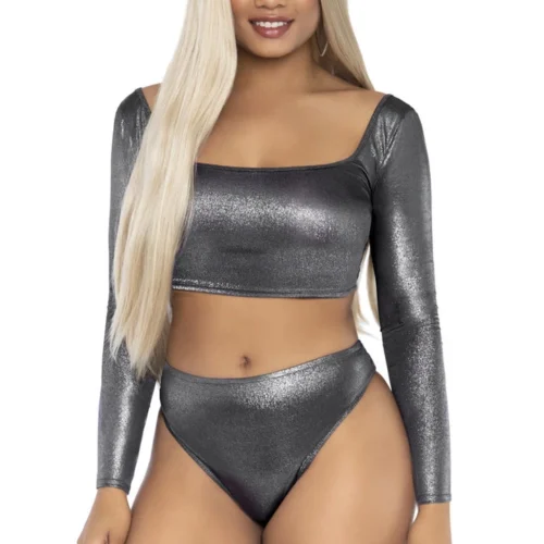 Leg Avenue Clothing Shimmer Crop Top And Panty Set