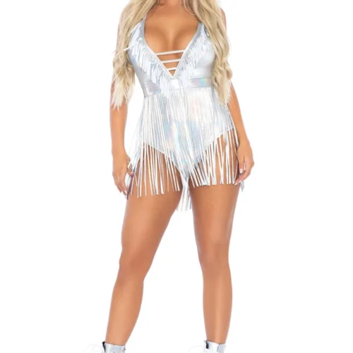 Leg Avenue Metallic Fringe Halter Bodysuit