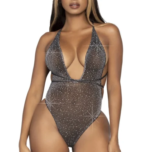 Leg Avenue Convertible Plunging Rhinestone Teddy Lingerie