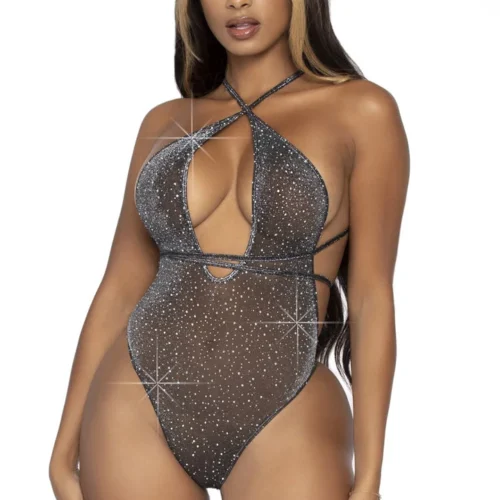 Leg Avenue Convertible Plunging Rhinestone Teddy Lingerie