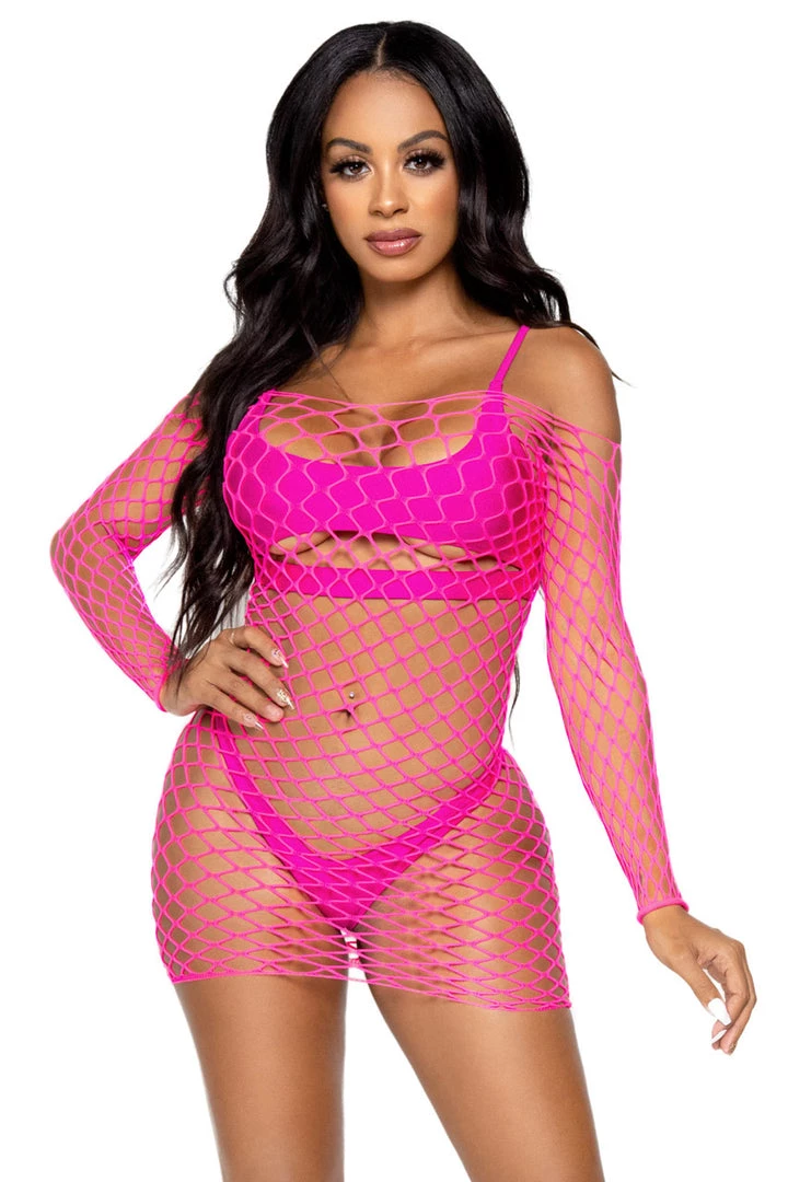 Leg Avenue Neon Net Long Sleeve Dress Lingerie 5 Leg Avenue Neon Net Long Sleeve Dress Lingerie