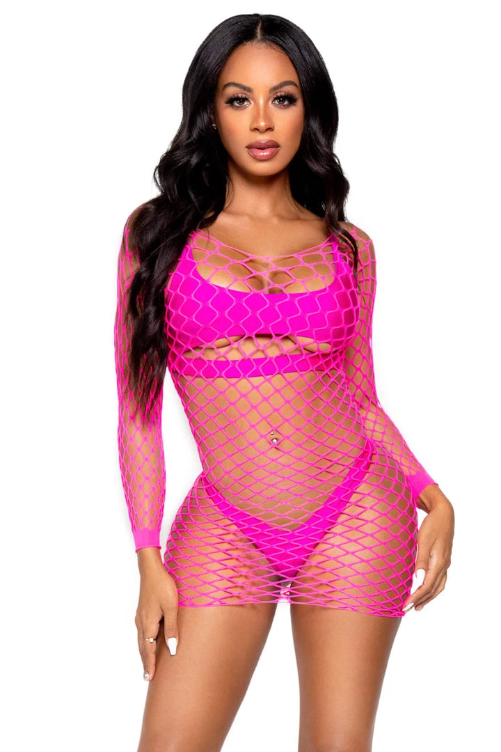 Leg Avenue Neon Net Long Sleeve Dress Lingerie 9 Leg Avenue Neon Net Long Sleeve Dress Lingerie