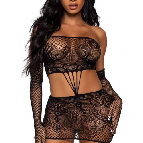 Leg Avenue Strapless Patterned Cut Out Chemise Lingerie