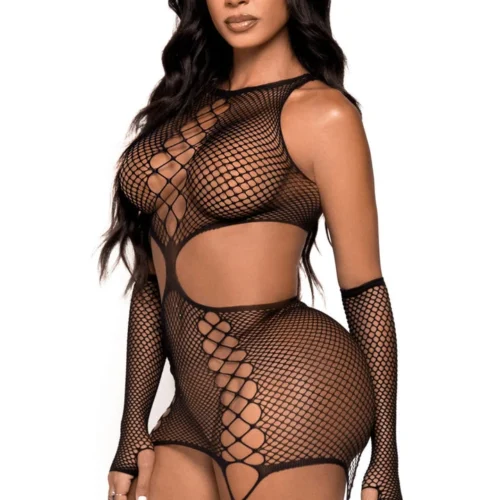 Leg Avenue Lingerie Faux Lace Up Net Chemise