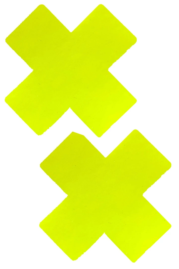 NevaNude Neon Yellow Wet Vinyl X Nipple Pasties 1 NevaNude Neon Yellow Wet Vinyl X Nipple Pasties