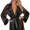 Magic Silk Robes Chyna Black Dotted Mesh Kimono Robe