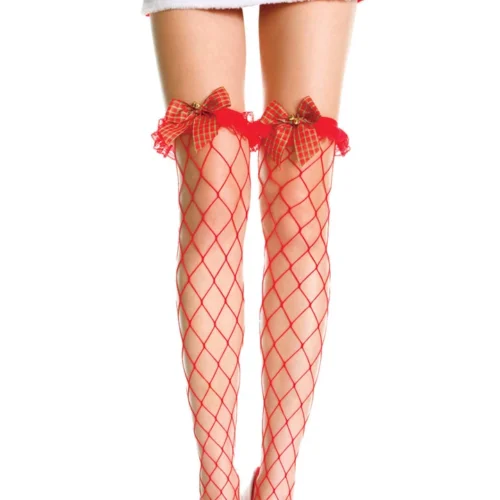 Music Legs Hosiery Red Fence Net Stockings With Bow