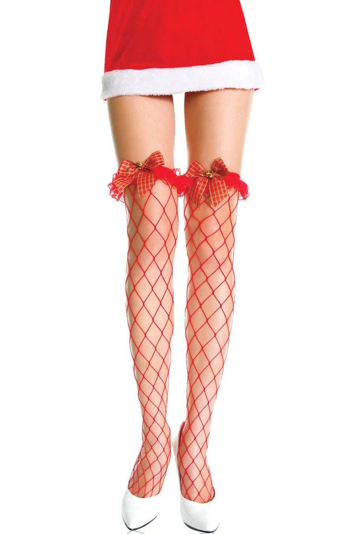 Music Legs Hosiery Red Fence Net Stockings With Bow 2 Music Legs Hosiery Red Fence Net Stockings With Bow