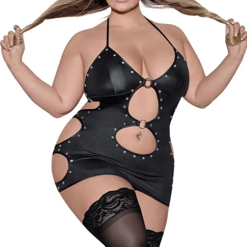 Magic Silk Selene Keyhole Faux Leather Mini Dress Plus Size