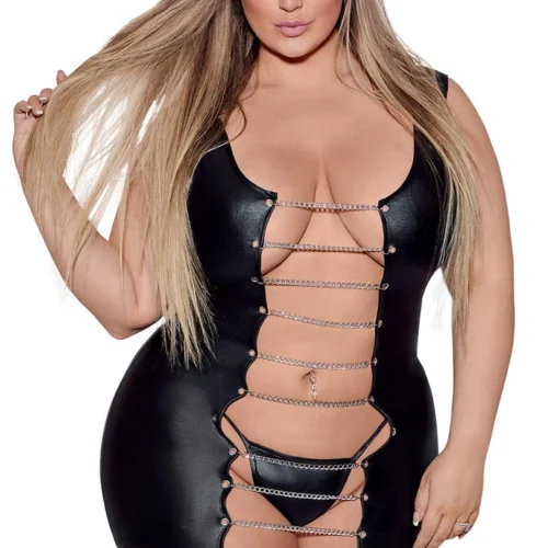 Magic Silk Aurora Faux Leather Lingerie Chain Dress