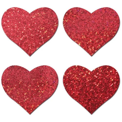 Pastease Petites: Two-Pair Small Red Glitter Hearts Nipple Pasties