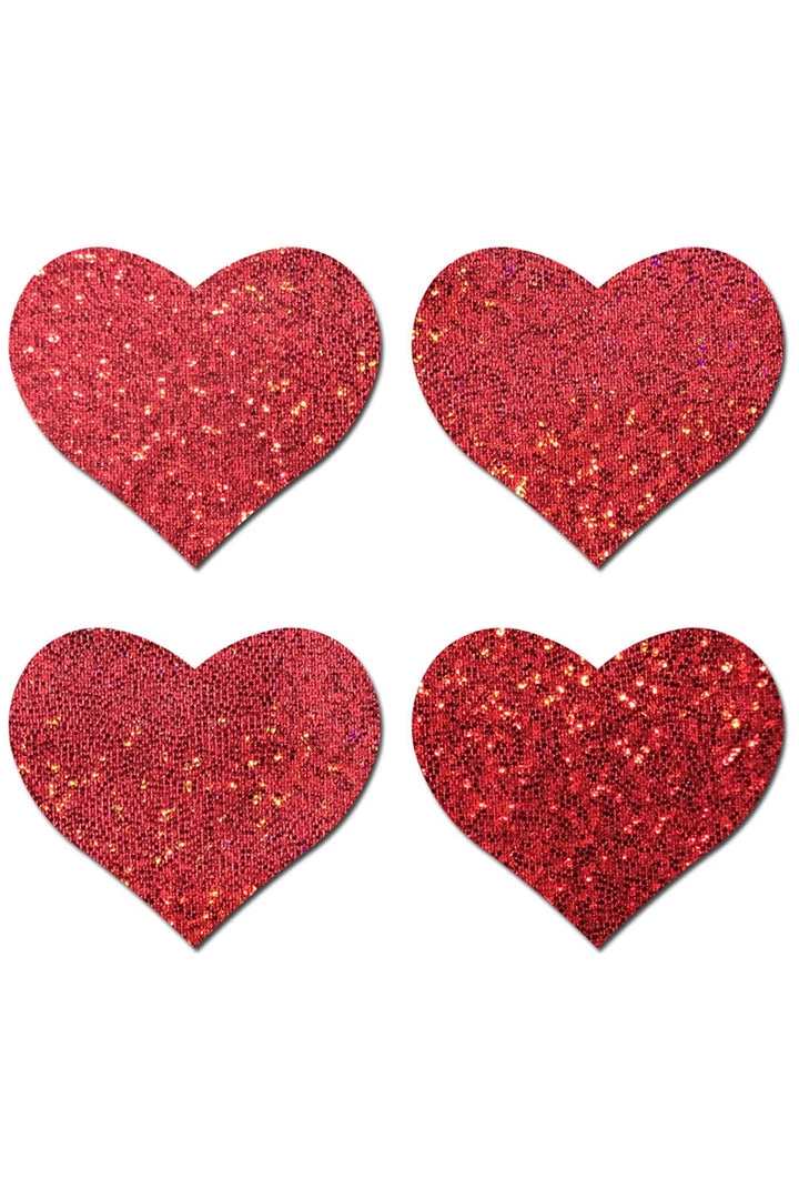 Pastease Petites: Two-Pair Small Red Glitter Hearts Nipple Pasties 1 Pastease Petites: Two-Pair Small Red Glitter Hearts Nipple Pasties