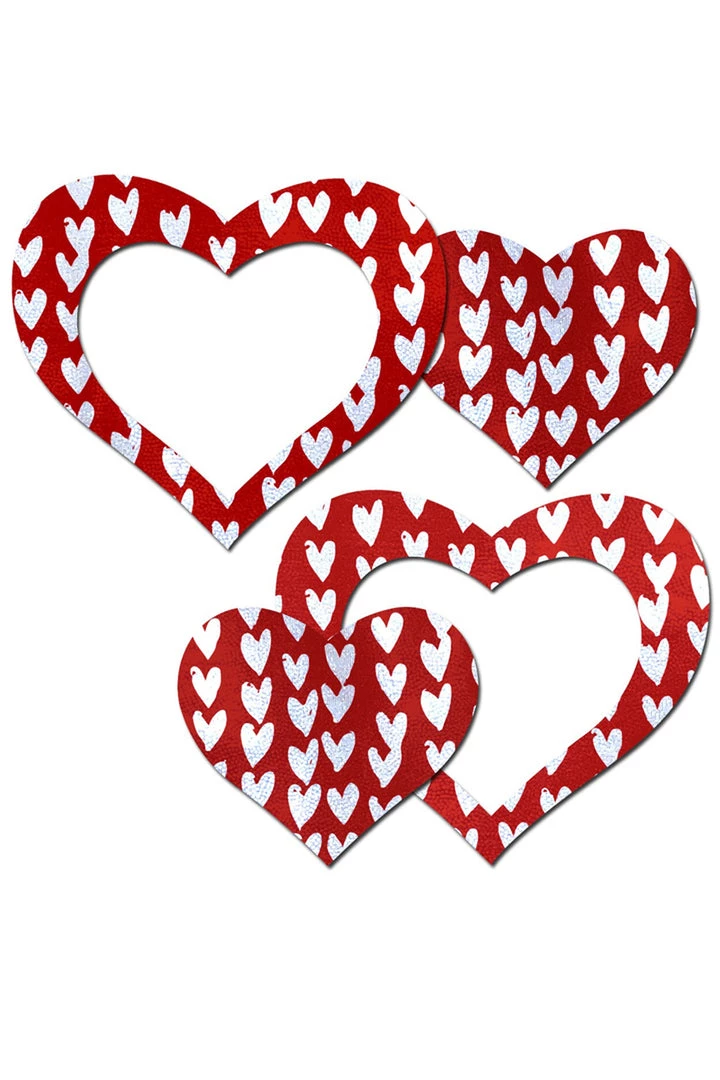 Pastease Peek-a-Boob: Red Hearts Pattern On White Heart Frame Nipple Pasties Lingerie 2 Pastease Peek-a-Boob: Red Hearts Pattern On White Heart Frame Nipple Pasties Lingerie