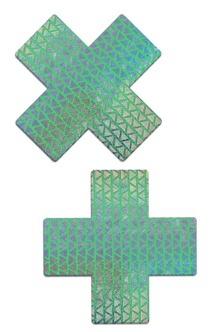 Pastease Green Holographic Triangle Cross Pasties 1 Pastease Green Holographic Triangle Cross Pasties