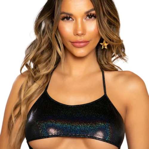 Roma Costume Shimmer Underboob Crop Top With Buckle Closure Clothing