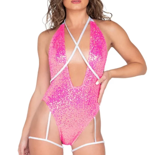 Roma Costume Low Cut Sequin Romper Lingerie Bodysuits 10 Roma Costume Low Cut Sequin Romper Lingerie Bodysuits