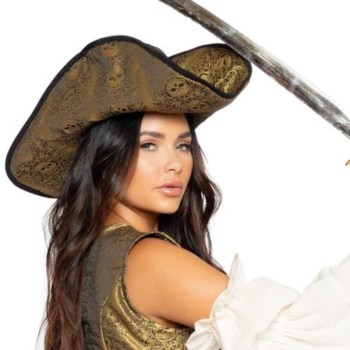 Roma Costume Accessories Gold Skull Pirate Hat