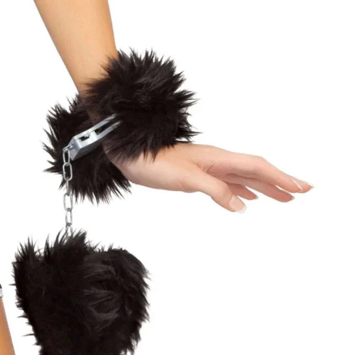 Roma Costume Black Furry Handcuffs Accessories