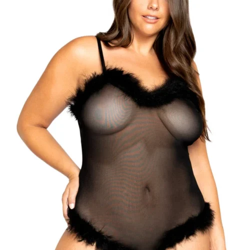 Roma Costume Plus Size Curvy Mesh & Fur Teddy Plus Size Lingerie