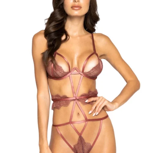 Roma Costume Multiple Cutout Eyelash Lace Teddy Lingerie