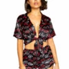 Roma Costume Lingerie Lip Print Satin Pajama Set