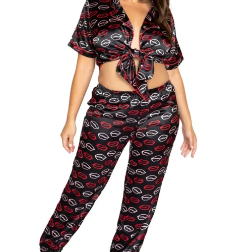 Roma Costume Plus Size Lip Print Pajama Set Plus Size Lingerie