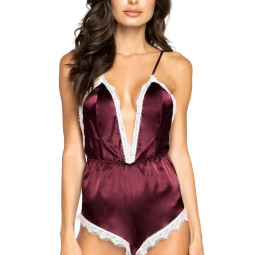 Roma Costume Lingerie Satin Pajama Romper With Eyelash Lace Trim 5 Roma Costume Lingerie Satin Pajama Romper With Eyelash Lace Trim