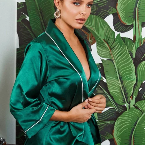 Roma Costume Elegant Green Satin Robe Lingerie 9 Roma Costume Elegant Green Satin Robe Lingerie