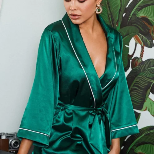 Roma Costume Elegant Green Satin Robe Lingerie 8 Roma Costume Elegant Green Satin Robe Lingerie