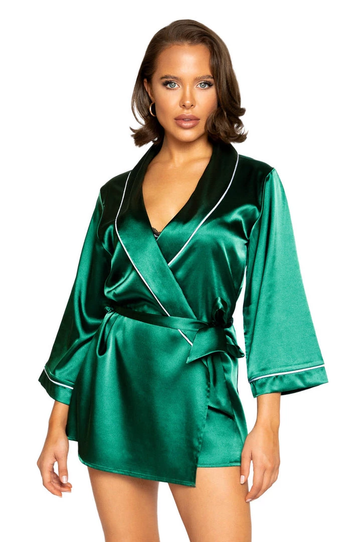 Roma Costume Elegant Green Satin Robe Lingerie 1 Roma Costume Elegant Green Satin Robe Lingerie