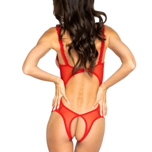 Roma Costume Open Cup Lace Teddy With Heart Cut Out Crotch And Open Back Lingerie