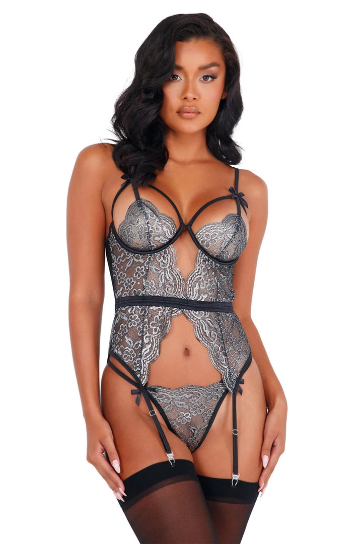 Roma Costume Metallic Lace Bustier 1 Roma Costume Metallic Lace Bustier