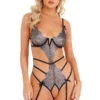 Roma Costume Lingerie Strappy Metallic Lace Teddy