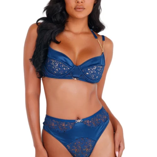 Roma Costume Lingerie Navy Satin And Lace Bra And Panty