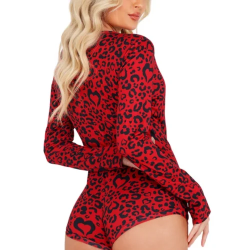 Roma Costume Lingerie Cozy Heart Shaped Leopard Romper