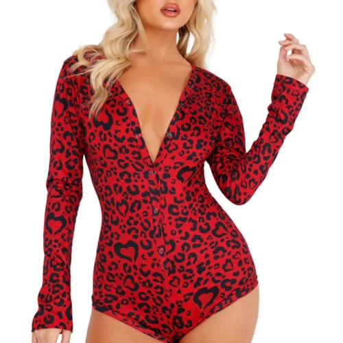 Roma Costume Lingerie Cozy Heart Shaped Leopard Romper