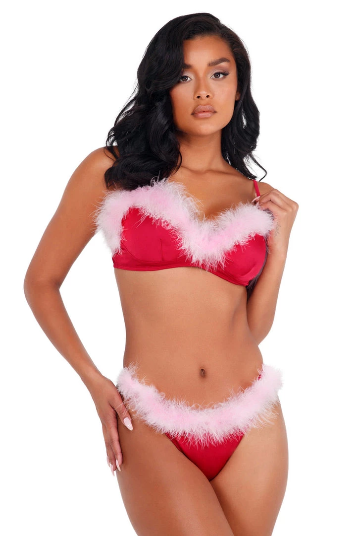 Roma Costume Satin And Marabou Bra Set 3 Roma Costume Satin And Marabou Bra Set