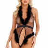 Roma Costume Black Marabou Teddy Lingerie