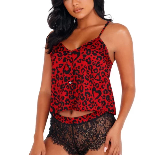 Roma Costume Lingerie Heart Shaped Leopard Pajama Set