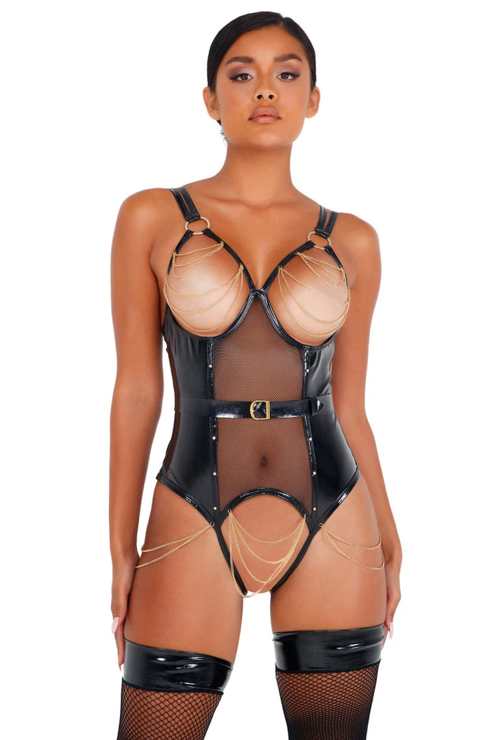 Roma Costume Vinyl Teddy With Chain Detail Teddy Lingerie 1 Roma Costume Vinyl Teddy With Chain Detail Teddy Lingerie