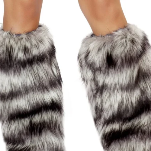 Roma Costume Hosiery Black And Grey Furry Leg Warmers