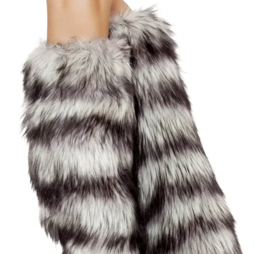 Roma Costume Hosiery Black And Grey Furry Leg Warmers