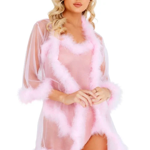 Roma Costume Sheer Faux Fur Trimmed Robe