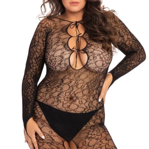 René Rofé Plus Size Crotchless Lace Bodystocking