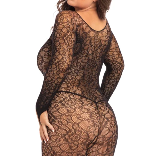 René Rofé Plus Size Crotchless Lace Bodystocking