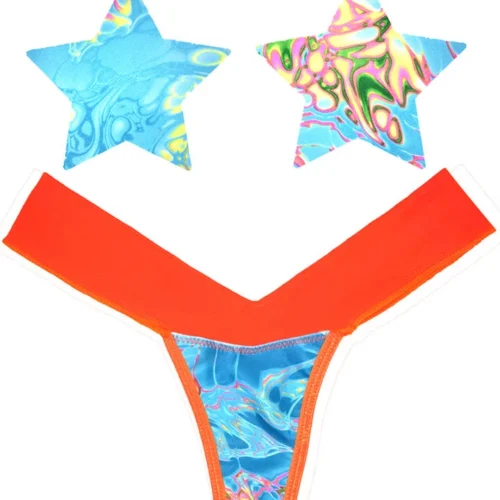 NevaNude Sporty Tropical Skittles Nipple Pasties & Thong Panty Panties