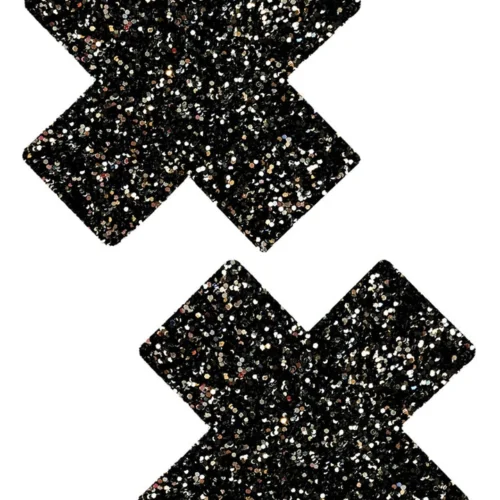 NevaNude Black And Silver Glitter Double X Nipple Pasties