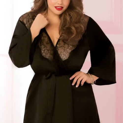 Seven Till Midnight Plus Size Romantic Eyelash Lace Robe
