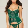 Seven Till Midnight Lingerie Emerald Satin And Lace Bustier