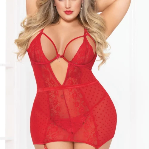 Seven Till Midnight Plus Size Lingerie Plus Size Romantic Red Chemise And Panty